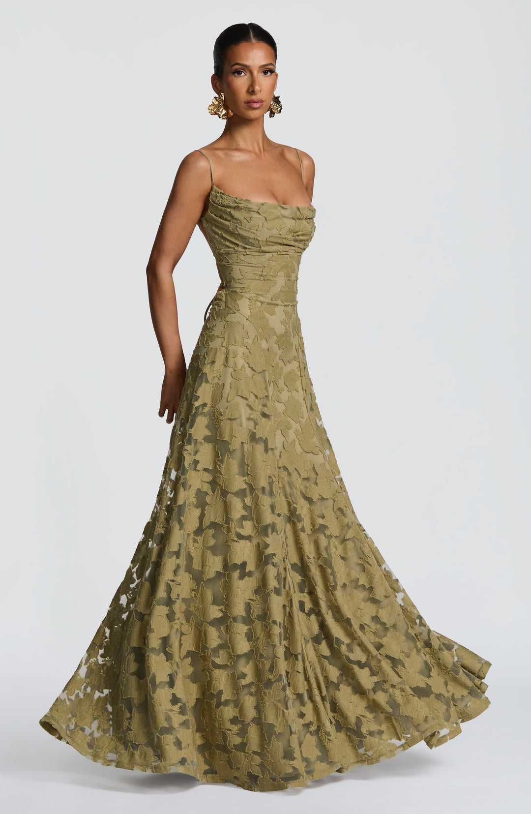 Women's Floral Textured A-Line Maxi Dress