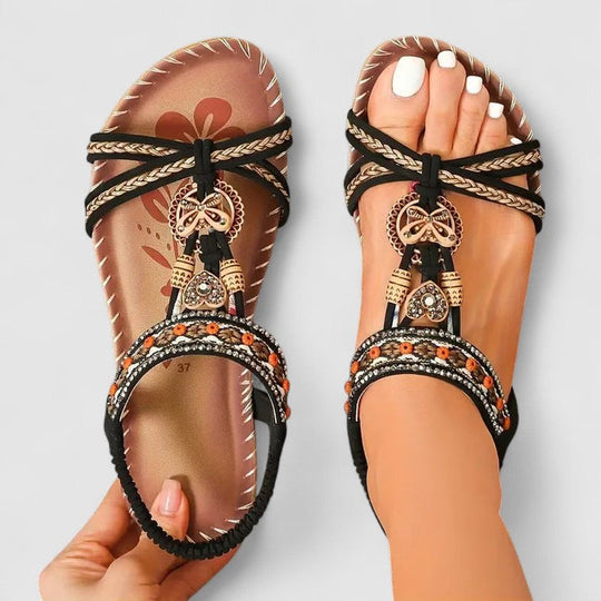 Women's Bohemian Beaded T-Strap Comfort Sandals