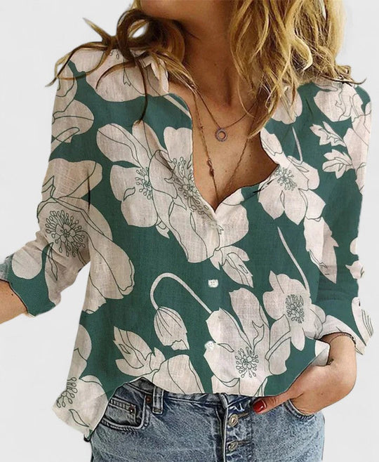 Women's Relaxed Linen-Look Button-Up Blouse