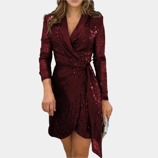 Women's Elegant Sequin Wrap Blazer Mini Dress