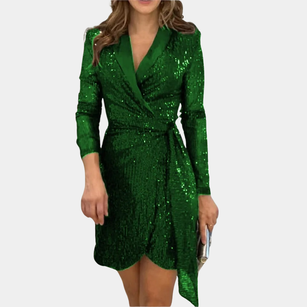Women's Elegant Sequin Wrap Blazer Mini Dress