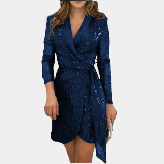 Women's Elegant Sequin Wrap Blazer Mini Dress