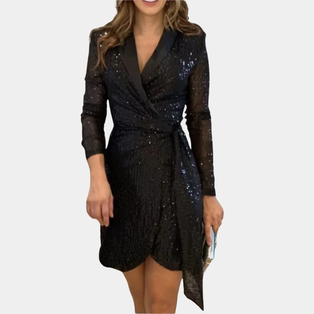 Women's Elegant Sequin Wrap Blazer Mini Dress