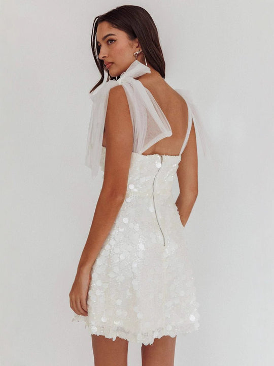 Women's Sequin Embellished Tie Shoulder Mini Dress