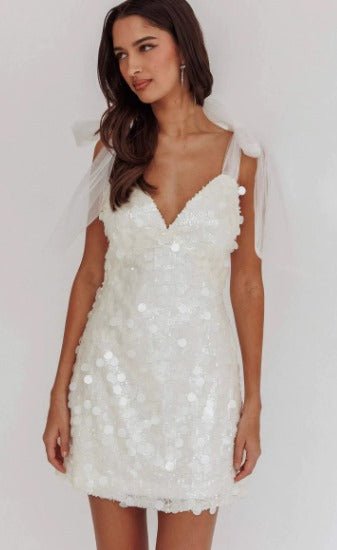 Women's Sequin Embellished Tie Shoulder Mini Dress