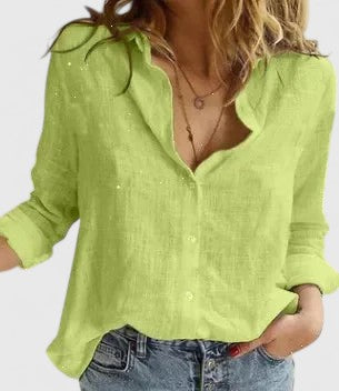 Women's Relaxed Linen-Look Button-Up Blouse