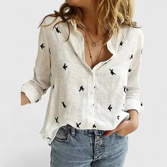 Women's Relaxed Linen-Look Button-Up Blouse