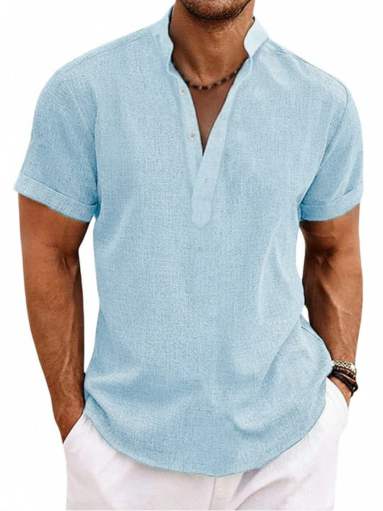 Men's Casual Stand Collar Short Sleeve Henley Shirt