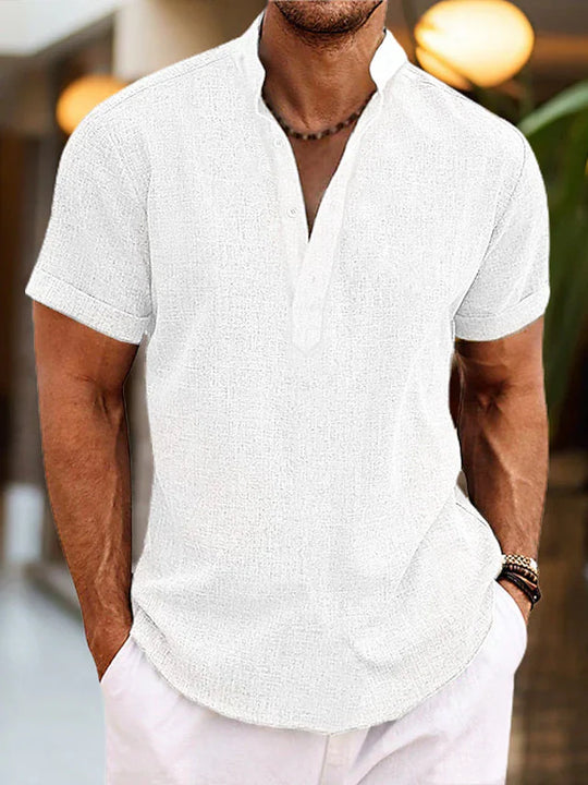 Men's Casual Stand Collar Short Sleeve Henley Shirt