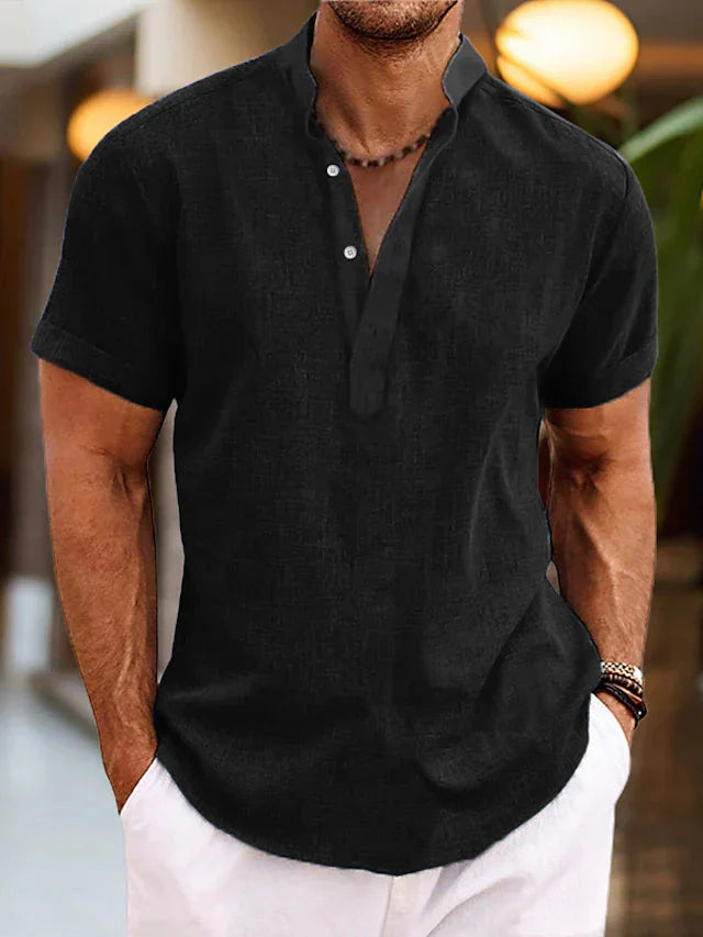 Men's Casual Stand Collar Short Sleeve Henley Shirt