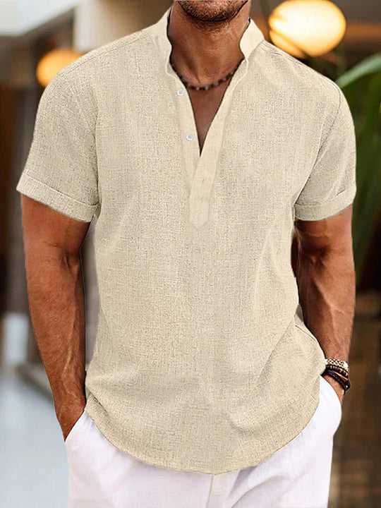 Men's Casual Stand Collar Short Sleeve Henley Shirt