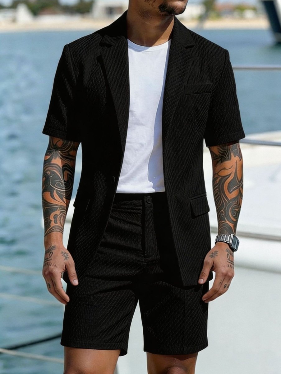 Men's Textured Smart Casual Blazer and Shorts Two-Piece Set