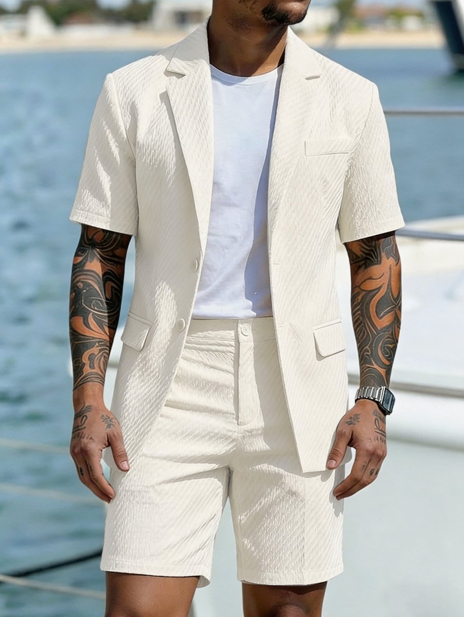 Men's Textured Smart Casual Blazer and Shorts Two-Piece Set