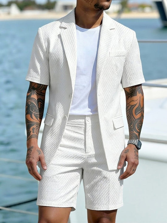 Men's Textured Smart Casual Blazer and Shorts Two-Piece Set