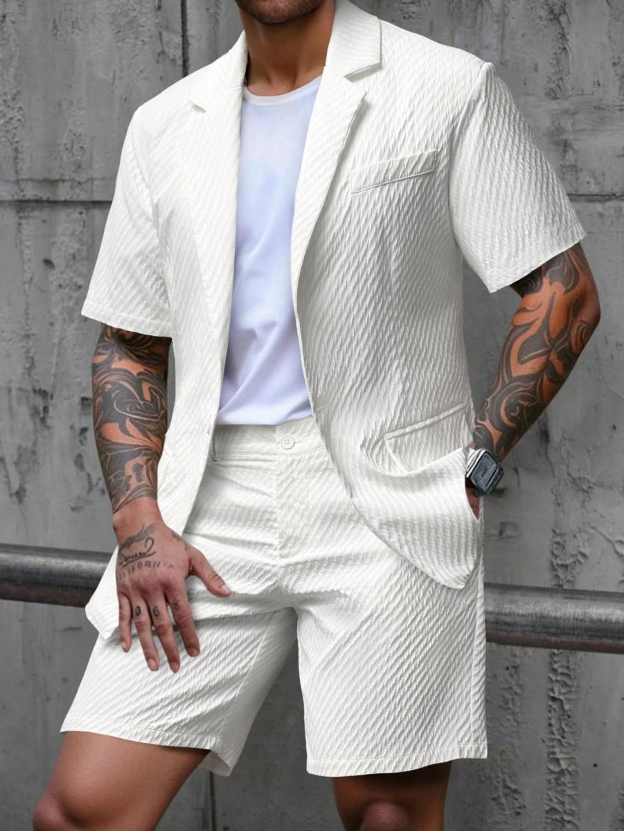 Men's Textured Smart Casual Blazer and Shorts Two-Piece Set