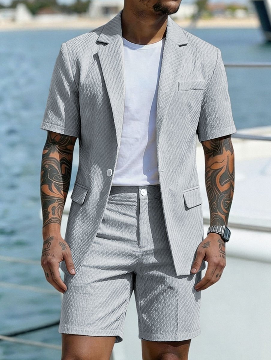 Men's Textured Smart Casual Blazer and Shorts Two-Piece Set