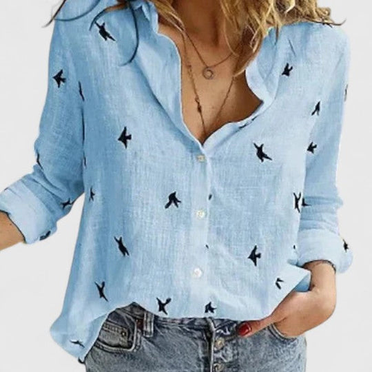 Women's Relaxed Linen-Look Button-Up Blouse