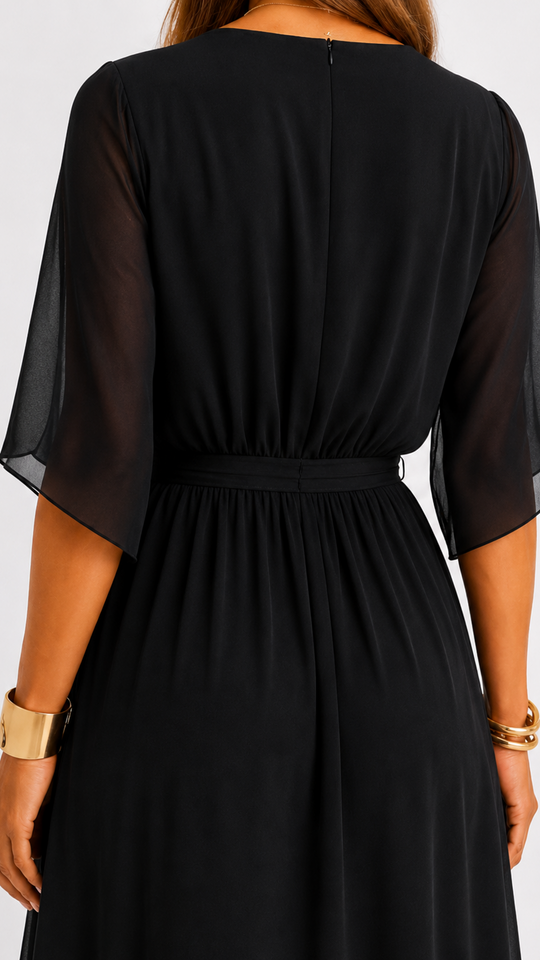Women's V-Neck Tie Waist High Low Midi Dress
