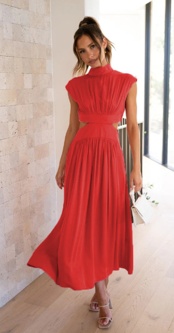 Elegantes Damen-Maxikleid mit hohem Ausschnitt und Cutout