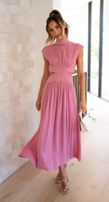 Elegantes Damen-Maxikleid mit hohem Ausschnitt und Cutout