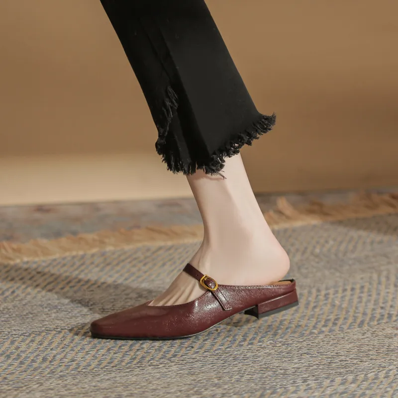 Women's Minimalist Buckle Strap Mule Loafers