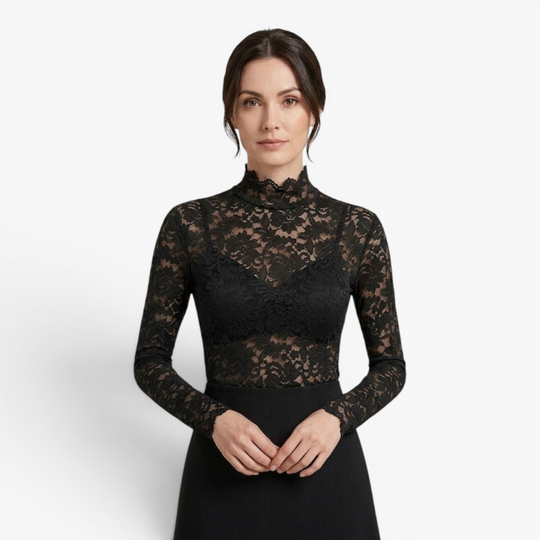 Women’s Floral Lace Blouse with Elegant High Neck Design