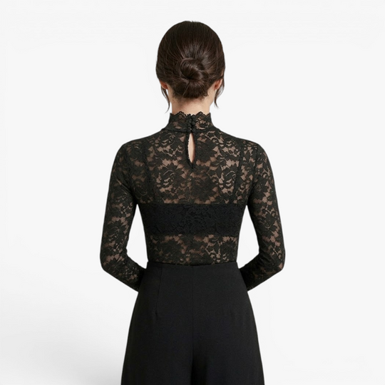 Women’s Floral Lace Blouse with Elegant High Neck Design