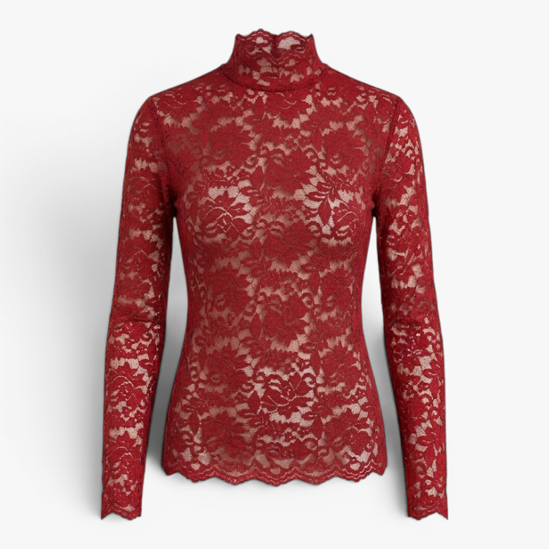 Women’s Floral Lace Blouse with Elegant High Neck Design