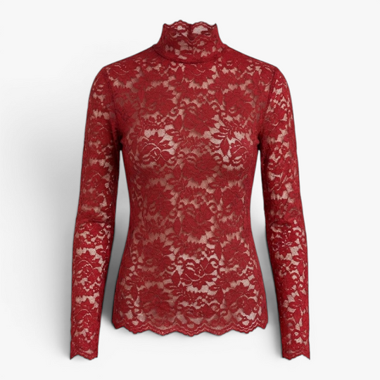 Women’s Floral Lace Blouse with Elegant High Neck Design