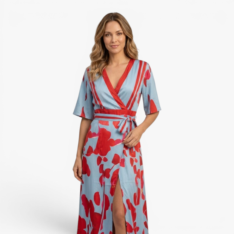 Women’s Floral Wrap Maxi Dress with Elegant Tie Waist