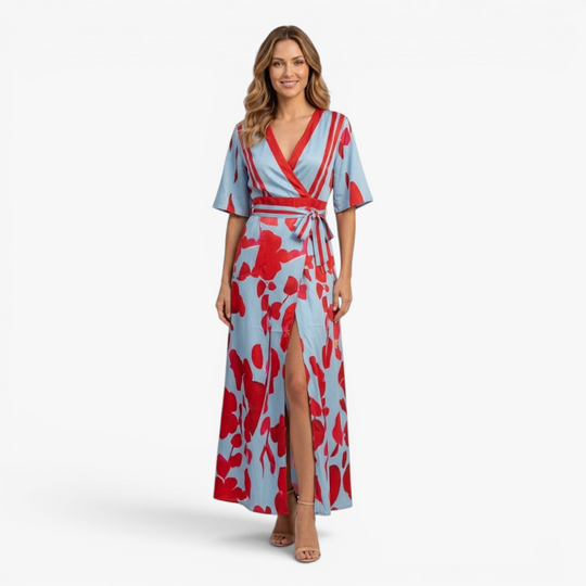 Women’s Floral Wrap Maxi Dress with Elegant Tie Waist