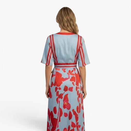 Women’s Floral Wrap Maxi Dress with Elegant Tie Waist