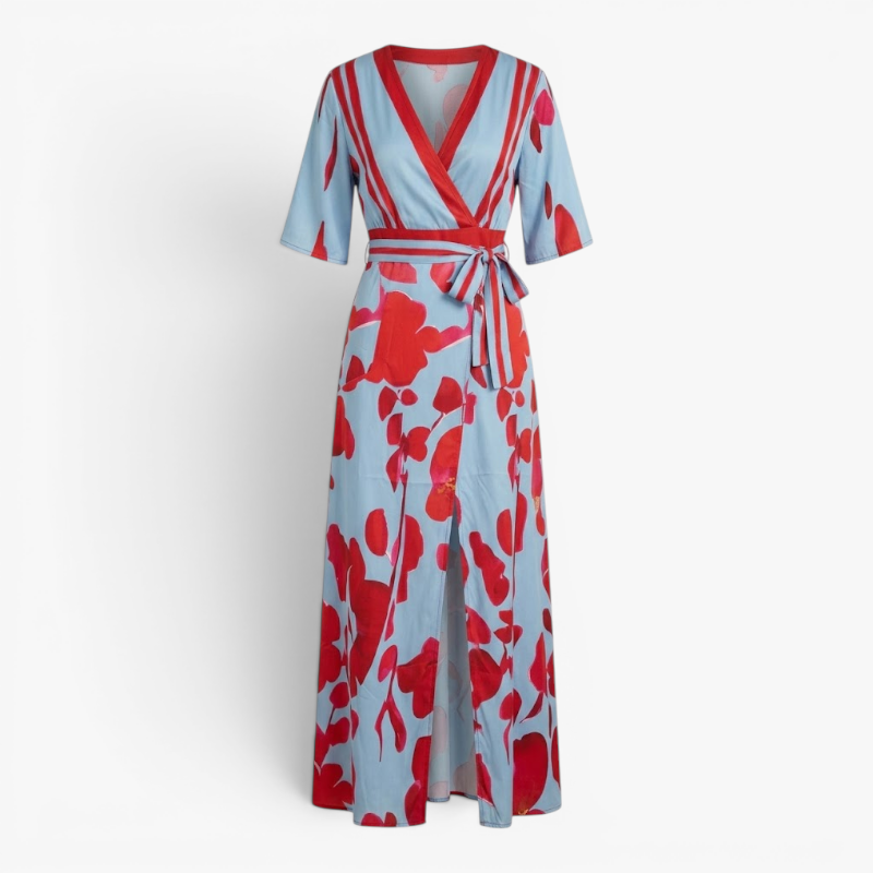 Women’s Floral Wrap Maxi Dress with Elegant Tie Waist