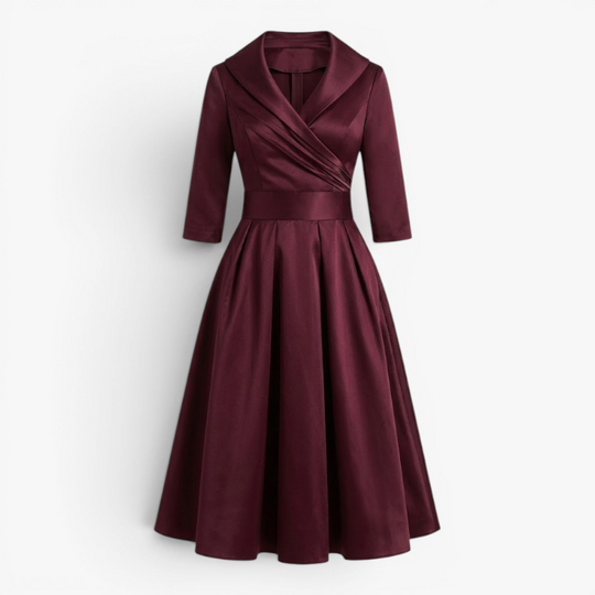 Women’s Elegant Midi Dress with Pleated Bodice and A Line Fit