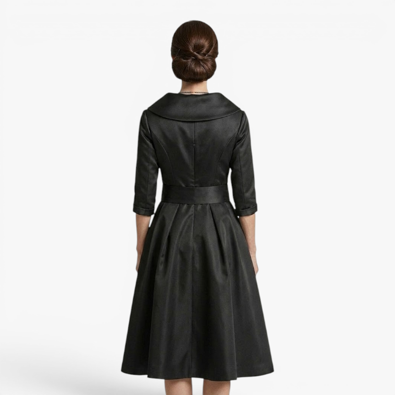 Women’s Elegant Midi Dress with Pleated Bodice and A Line Fit