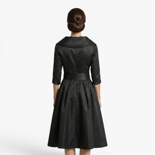 Women’s Elegant Midi Dress with Pleated Bodice and A Line Fit