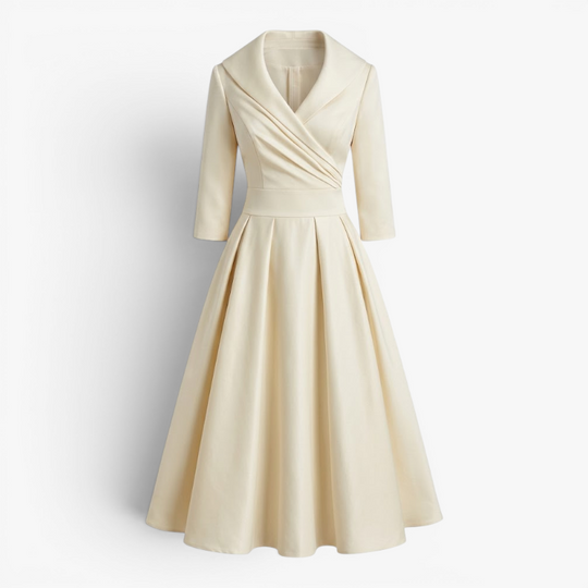 Women’s Elegant Midi Dress with Pleated Bodice and A Line Fit