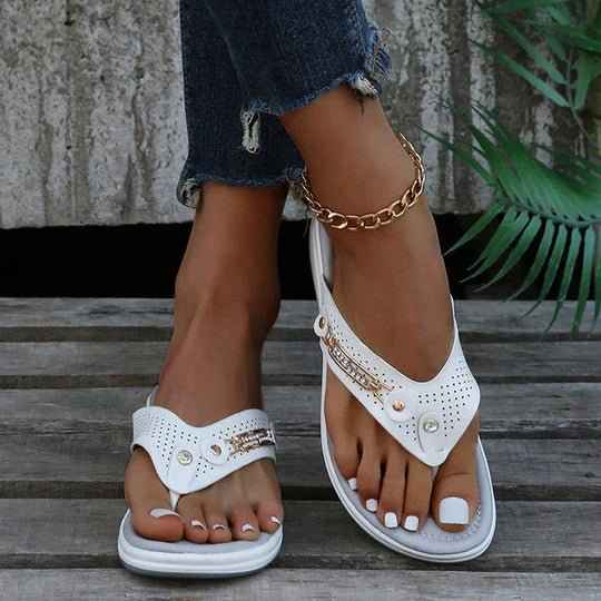 Women's Rhinestone Accent Comfort Thong Sandals