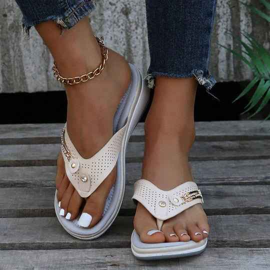 Women's Rhinestone Accent Comfort Thong Sandals