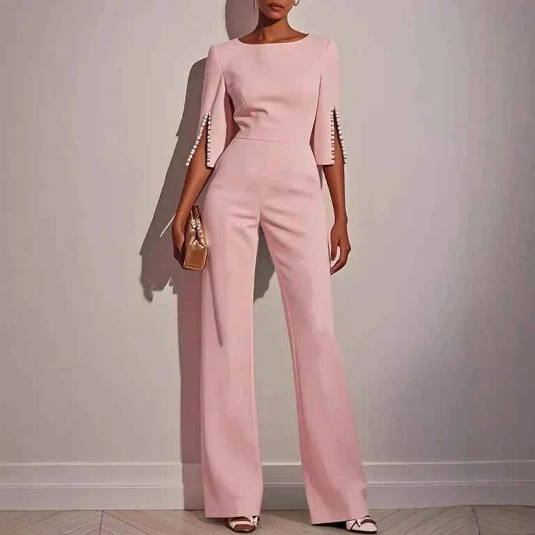 Women's Boat Neck Wide Leg Formal Jumpsuit