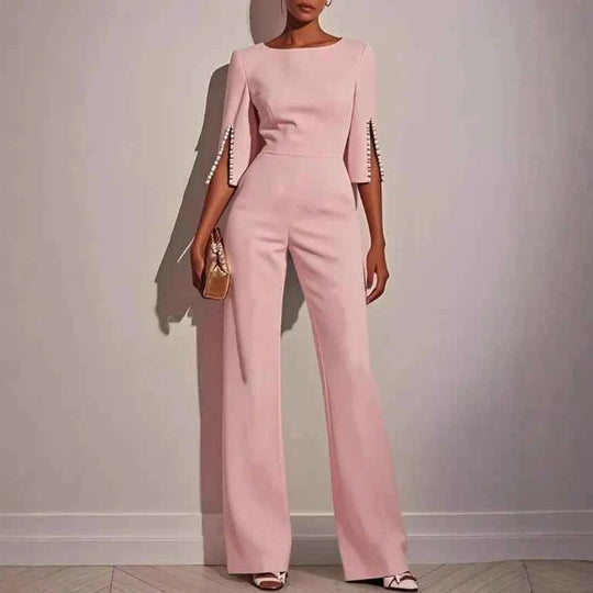Women's Boat Neck Wide Leg Formal Jumpsuit