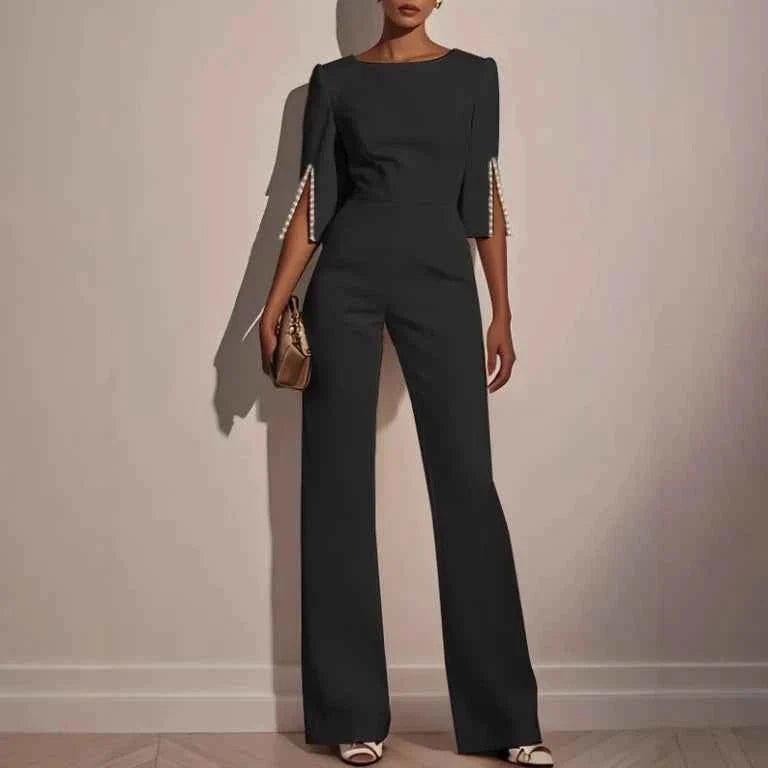 Women's Boat Neck Wide Leg Formal Jumpsuit