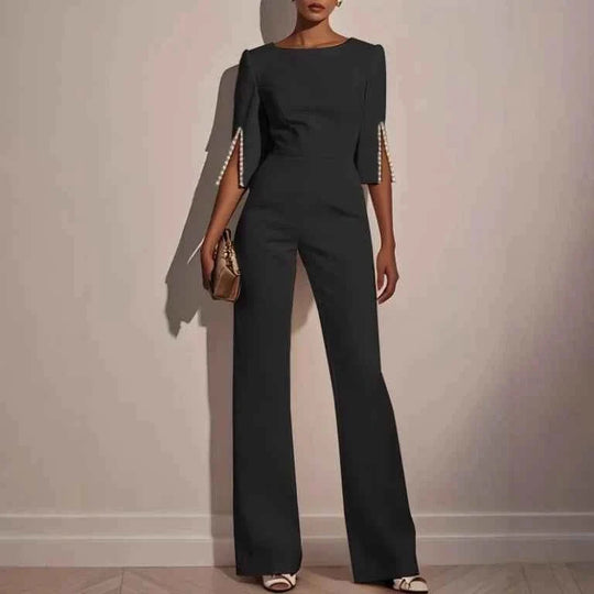 Women's Boat Neck Wide Leg Formal Jumpsuit