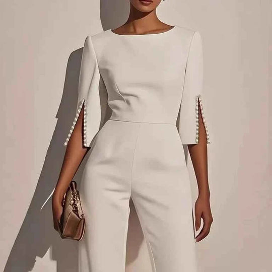 Women's Boat Neck Wide Leg Formal Jumpsuit