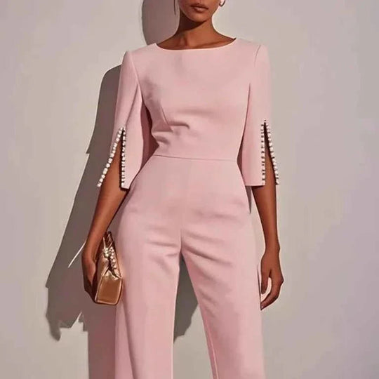 Women's Boat Neck Wide Leg Formal Jumpsuit