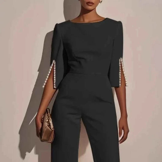 Women's Boat Neck Wide Leg Formal Jumpsuit