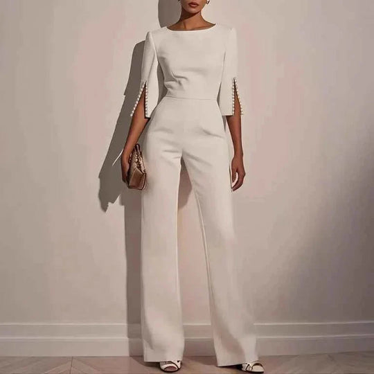 Women's Boat Neck Wide Leg Formal Jumpsuit