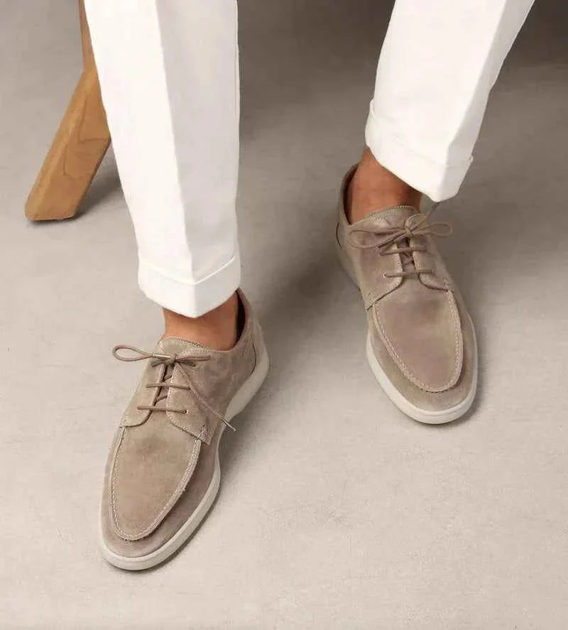 Men's Suede Lace-Up Casual Moc Toe Loafers