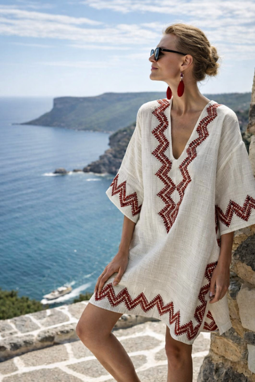 Women's Bohemian Printed V-Neck Beach Cover Up Dress