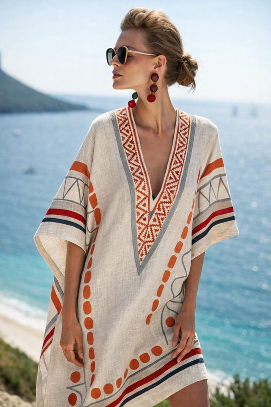 Women's Bohemian Printed V-Neck Beach Cover Up Dress